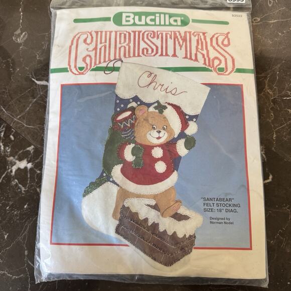 Bucilla Felt Applique Christmas Stocking Kit “SantaBear” 18 inch - Picture 1 of 3